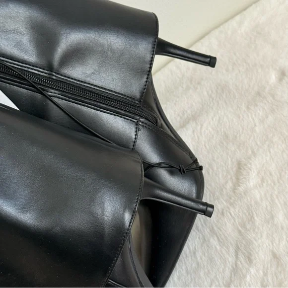 Worthington Sleek Black Leather Heeled Boots - Picture 12 of 14